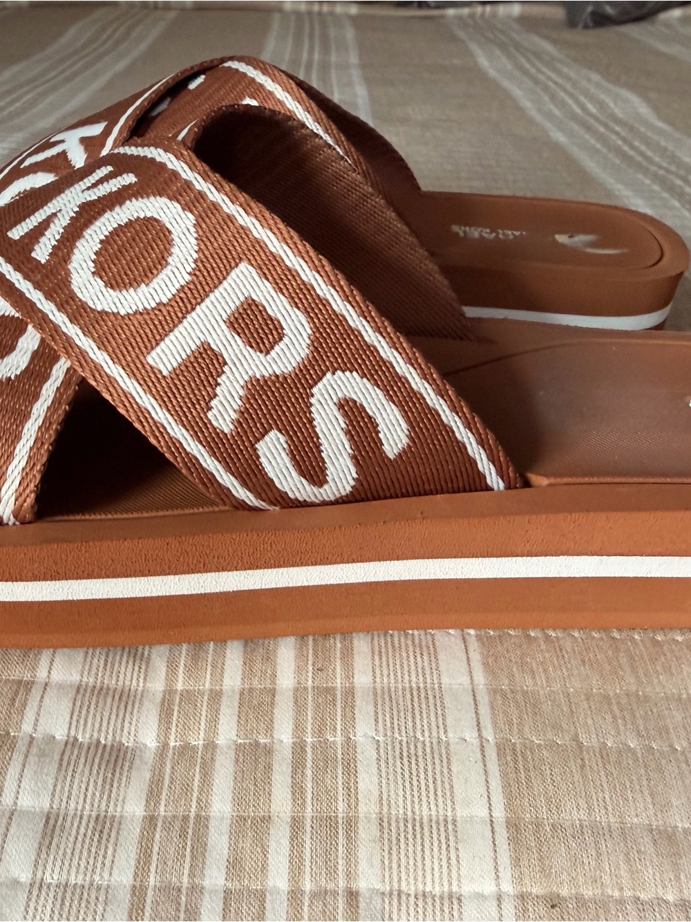 Michael Kors Logo Platform Slide Sandals Brown White - Picture 3 of 4